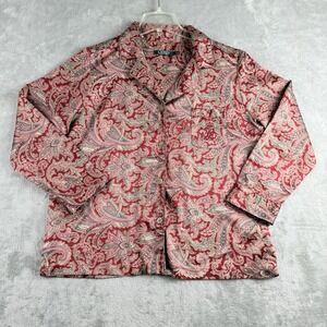 Lauren Ralph Lauren Pajama Shirt Large Red Paisley Satin Embroidered Sleepwear
